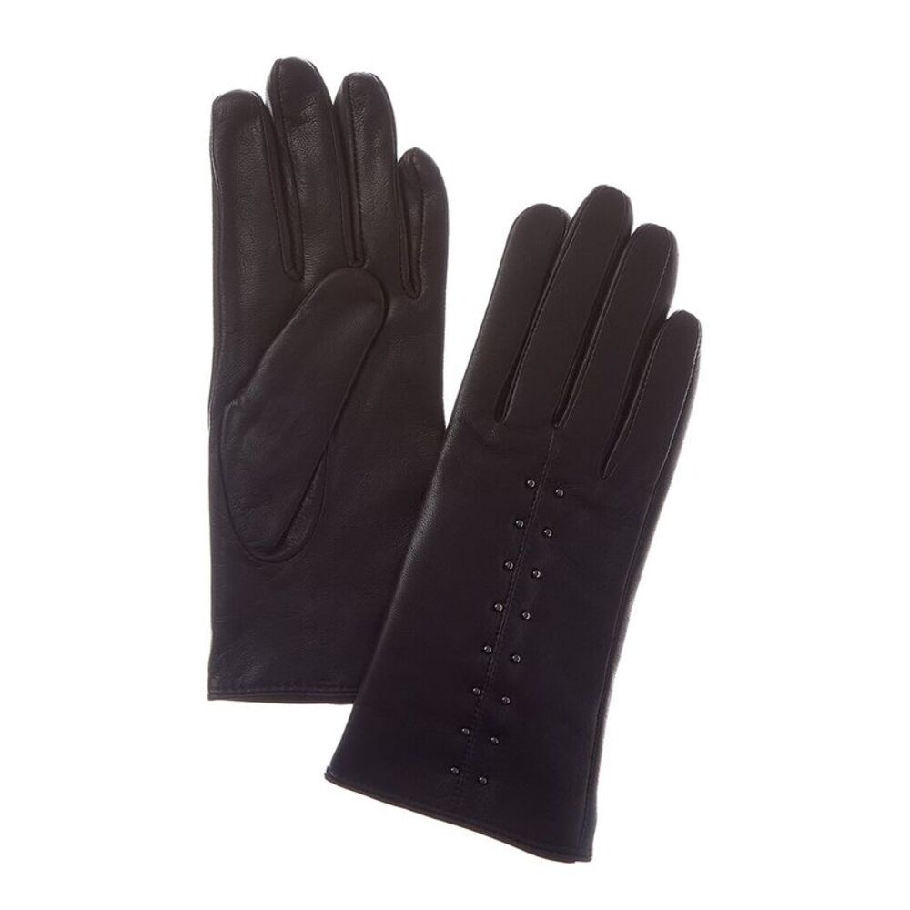 Sofiacashmere Cashmere-Lined Nappa Leather Gloves, Brown